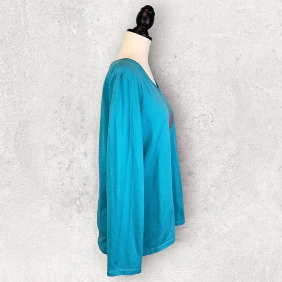 Life Is Good Crusher Tee Teal Long Sleeve Heart Print Classic Fit, Size L - Picture 6 of 11